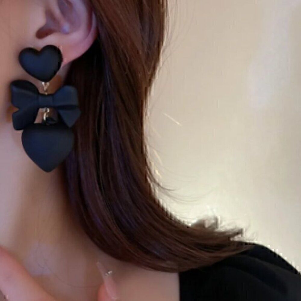 Heart Black Bow Earring  Design  Dangle Earrings